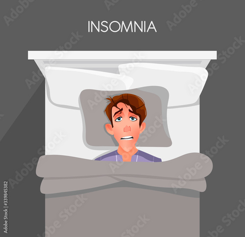 A young man can't fall asleep. Insomnia.