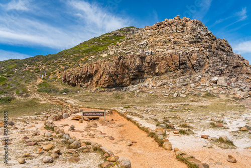 The sign cape of good hope with the walking way and mountain, Capetown, South Africe