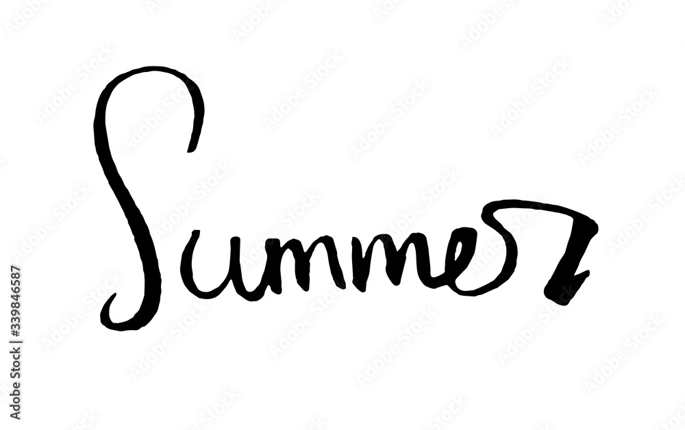 Handwritten vector “Summer”. Hand lettering vector illustration. Vector brush handwritten text for poster, banner, new collection, billboard.