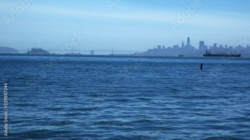 Timelapse of San Francisco bay with a container ship passing