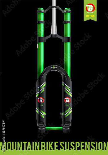Mountain bicycle Suspension. Air fork. Realistic vector. Advertising poster.