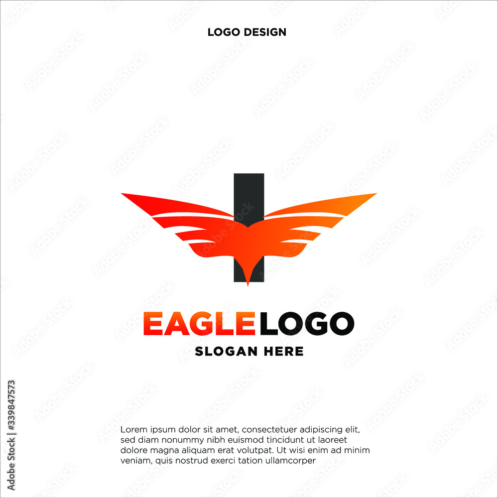 Letter I with wings. Template for logo, label, emblem, sign, stamp. Letter I with wings. Template for logo, label, emblem, sign, stamp.