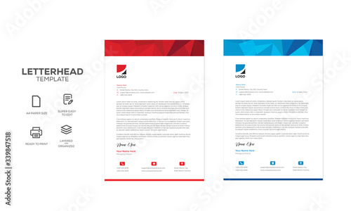 Corporate letterhead design template red and blue