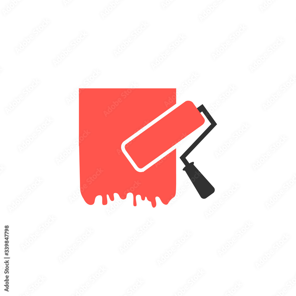 Paint roller with redecorated wall . Stock Vector illustration isolated on white background. Paint roller with redecorated wall . Stock Vector illustration isolated on white background.