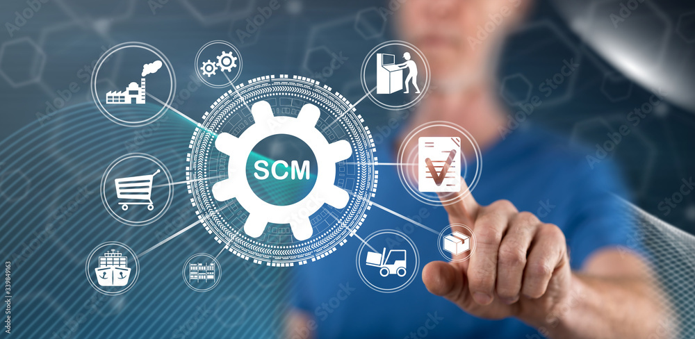 Man touching a scm concept Man touching a scm concept