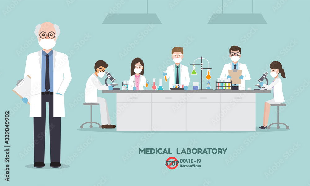 Professor, doctor, scientist and science technician doing research and analysis vaccine for Coronavirus, Covid-19 in medical science laboratory. Professor, doctor, scientist and science technician doing research and analysis vaccine for Coronavirus, Covid-19 in medical science laboratory.