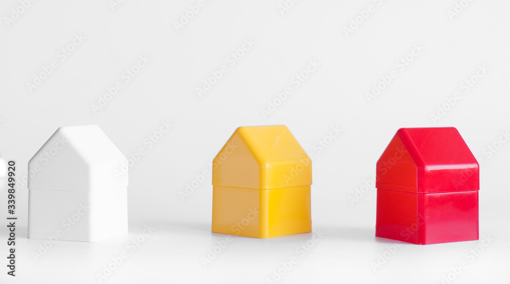 Fototapeta premium 3d figures. Abstract houses. Multi-colored constructor.
