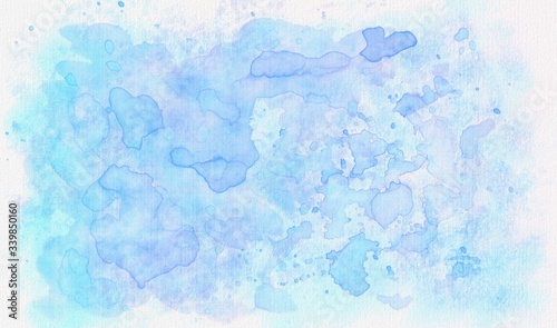 Random stains, watercolor bright hand drawn illustration background. Blue aquarelle brush strokes. Abstract paint paper texture, isolated stain element for text design, template. © Brushinkin paintings
