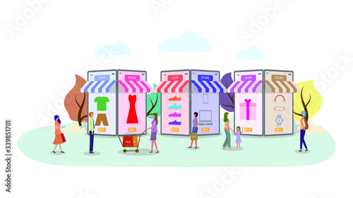 People are shopping online on mobile phone. Design for banner, mobile app, web templates, concept vector illustration.