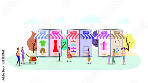 People are shopping online on mobile phone. Design for banner  mobile app  web templates  concept vector illustration.