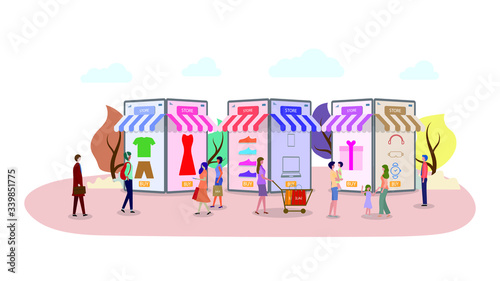 People are shopping online on mobile phone. Design for banner, mobile app, web templates, concept vector illustration.
