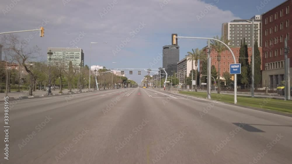Barcelona, Catalonia / Spain. april 04th 2020: State of Alarm due to Coronavirus in Spain. Empty Diagonal Street in Barcelona during the covid-19 pandemic Barcelona, Catalonia / Spain. april 04th 2020: State of Alarm due to Coronavirus in Spain. Empty Diagonal Street in Barcelona during the covid-19 pandemic