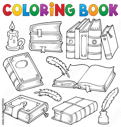 Coloring book old books theme set 1