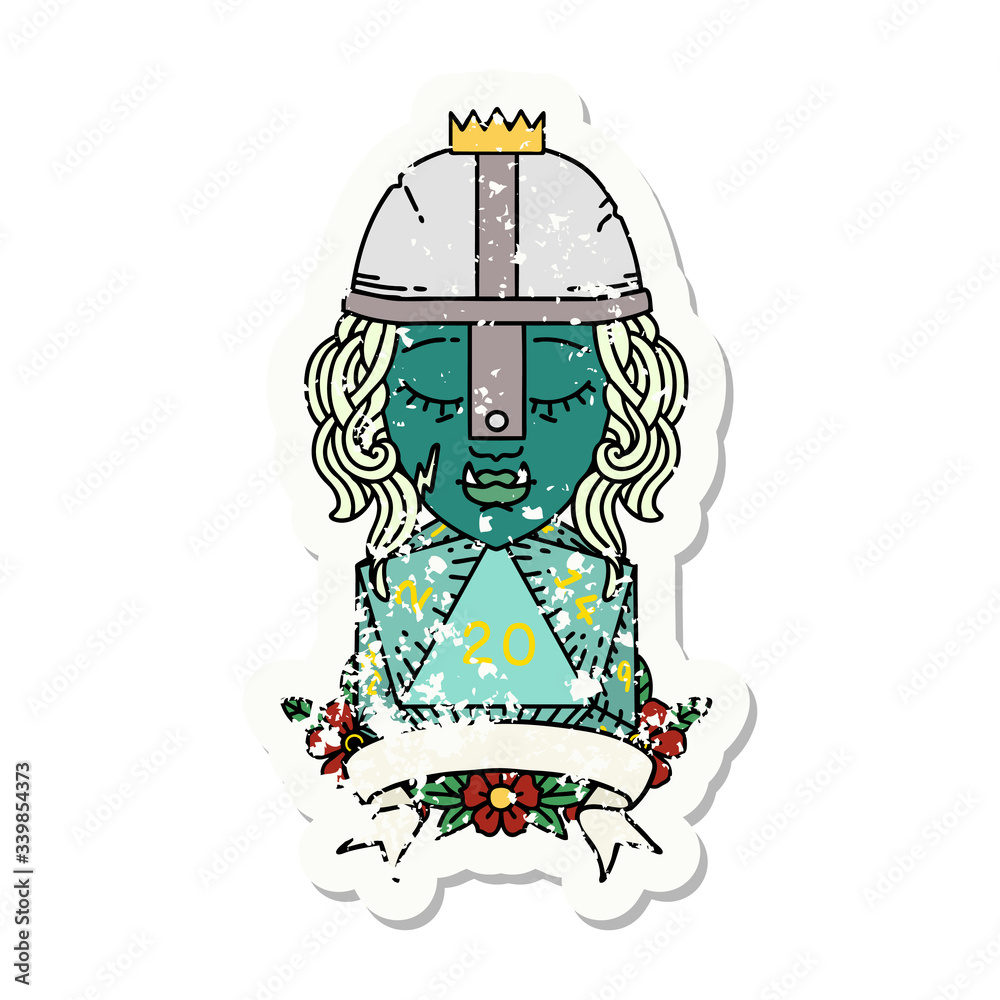 half orc fighter with natural twenty dice roll illustration half orc fighter with natural twenty dice roll illustration
