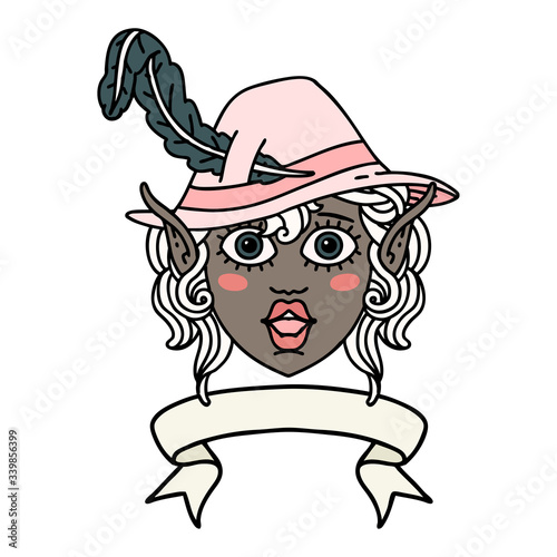 elf bard character face with banner illustration