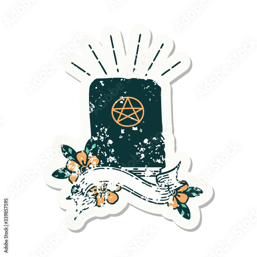 grunge sticker of tattoo style spellbook
