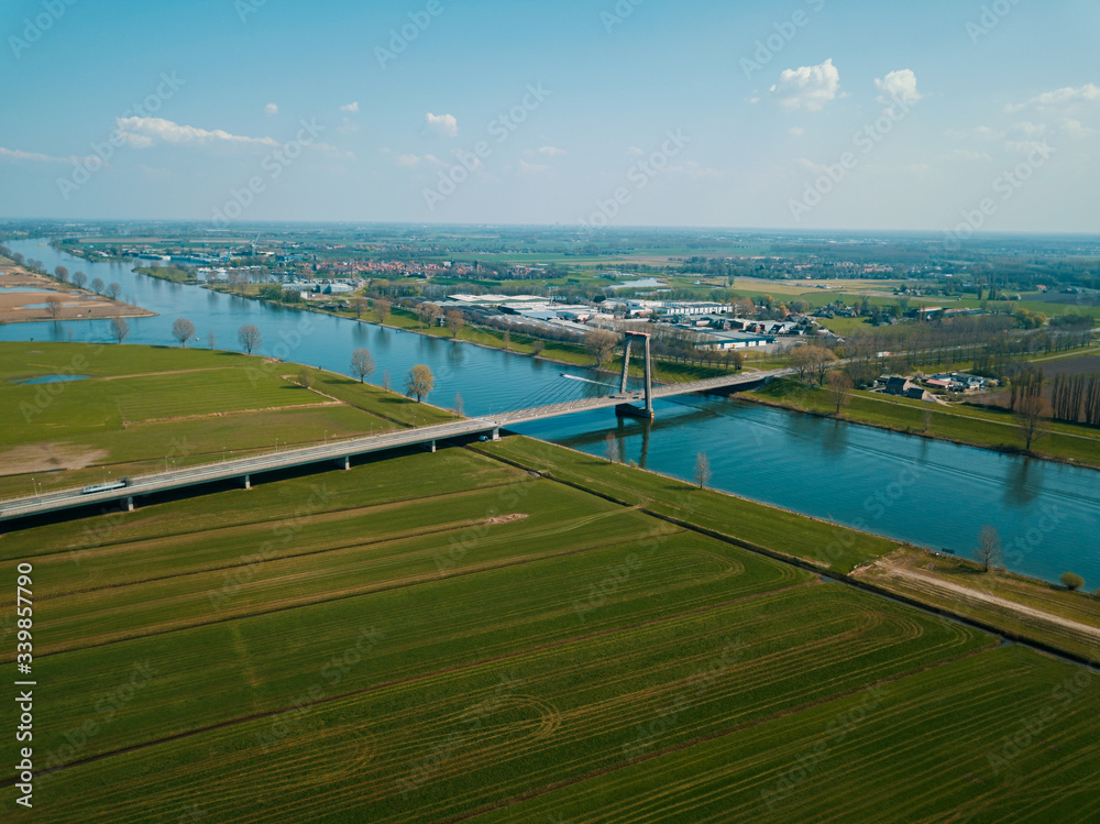 Fototapeta premium Beautiful aerial drone shot over the big canal in the Netherlands. 