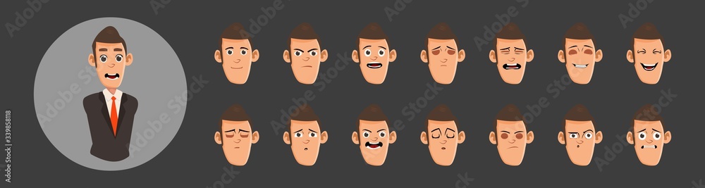 Business man flat avatars emotions set with smiling face.Mouth expression set for animation. Lip sync collection for character animation Business man flat avatars emotions set with smiling face.Mouth expression set for animation. Lip sync collection for character animation