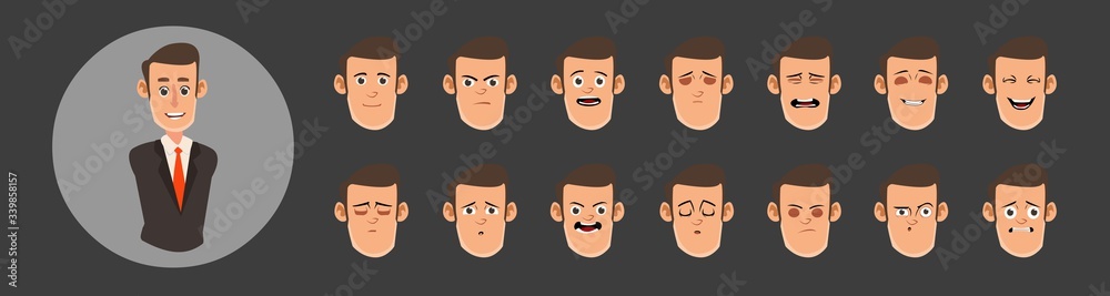 Young man flat avatars emotions set with smiling face.Mouth expression set for animation. Lip sync collection for character animation Young man flat avatars emotions set with smiling face.Mouth expression set for animation. Lip sync collection for character animation