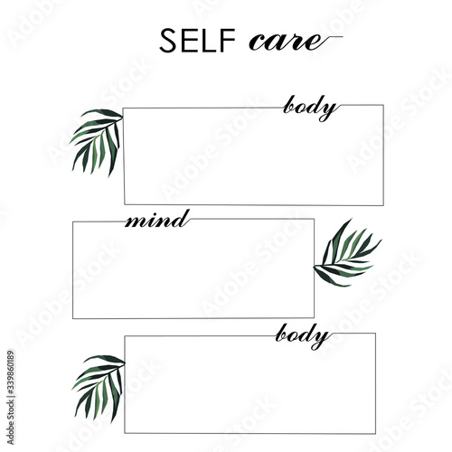 concept for diary selcare three windows for writing body mind with leaves