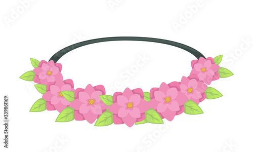 Fashionable hairband or scrunchie with flowers and leaves