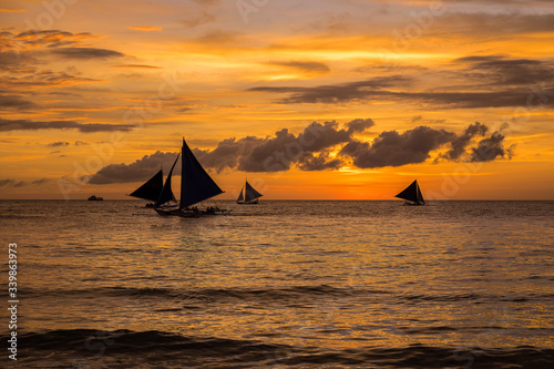 White beach sunset on Boracay island  Philippines.