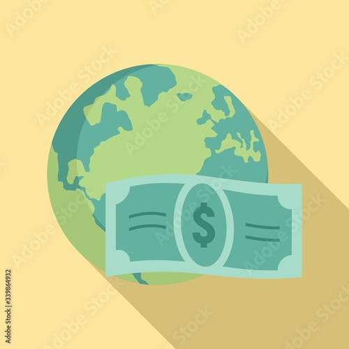 Global money transfer icon. Flat illustration of global money transfer vector icon for web design