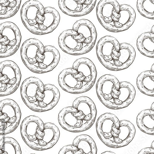 Bretzel traditional german baked food monochrome seamless pattern