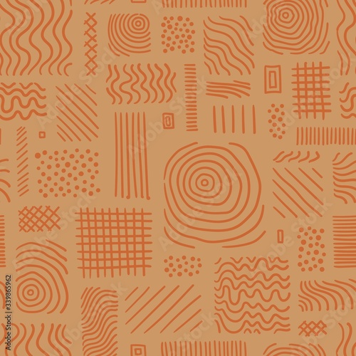 seamless design with doodle lines. pastel orange colored textile pattern. beautiful hand drawn background