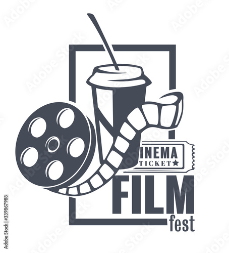 Film fest banner with filmstrip and soft drink