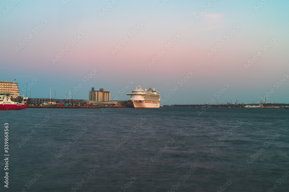Cruise liners in Southampton on a lovely evening's background Cruise liners in Southampton on a lovely evening's background