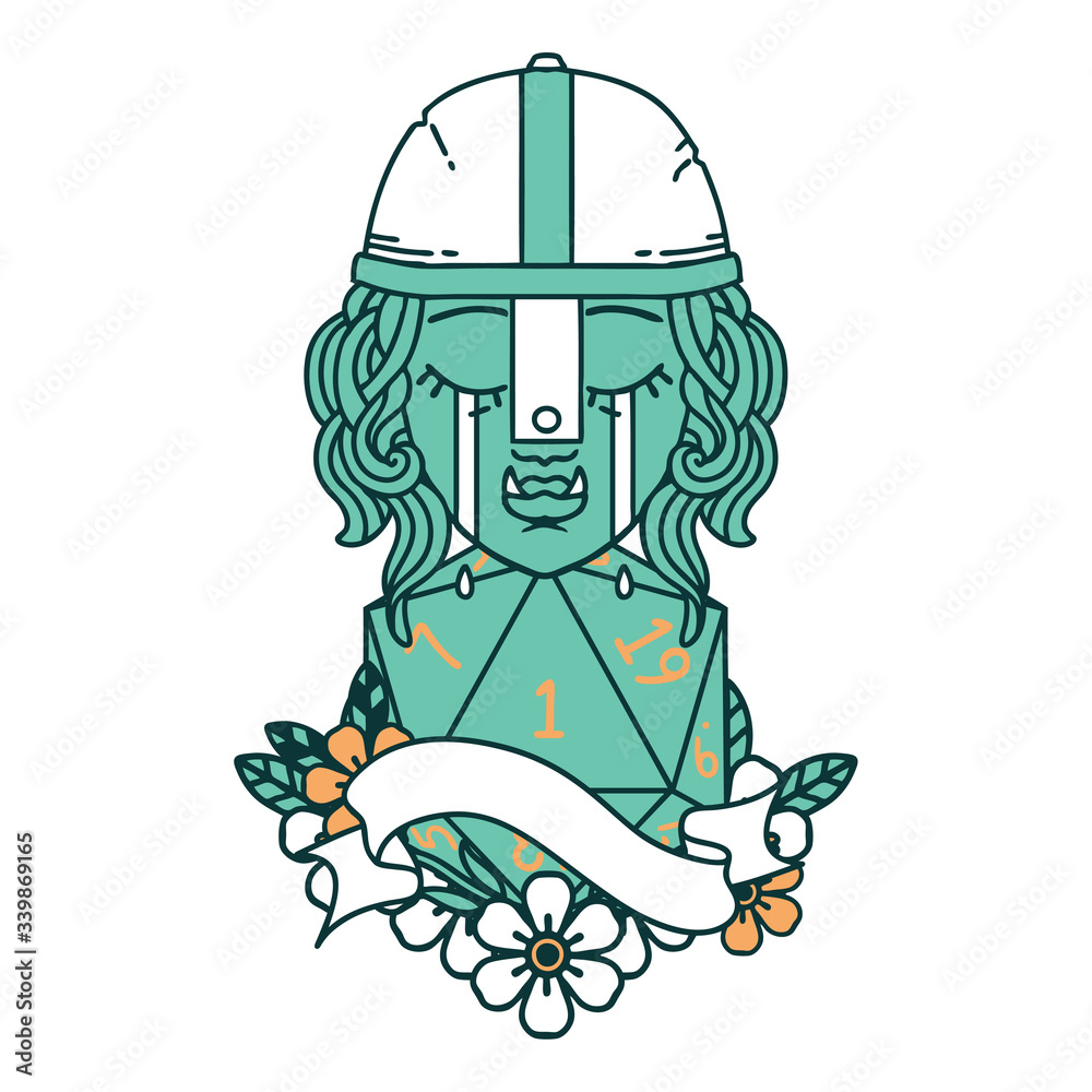 crying orc fighter character face with natural one d20 roll illustration crying orc fighter character face with natural one d20 roll illustration