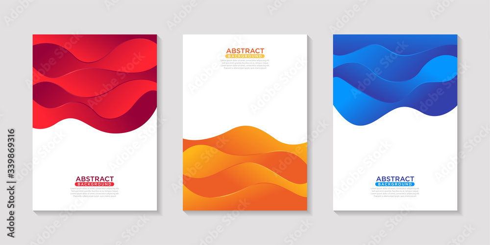 Modern fluid abstract colorful poster design set.
