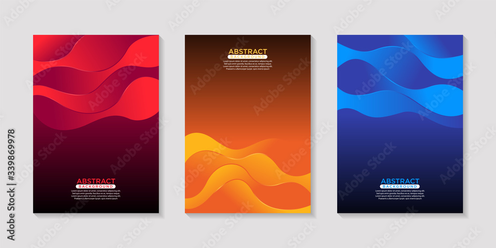 Modern fluid abstract colorful poster design set.