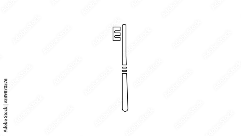 Black line Toothbrush icon isolated on white background. 4K Video motion graphic animation Black line Toothbrush icon isolated on white background. 4K Video motion graphic animation