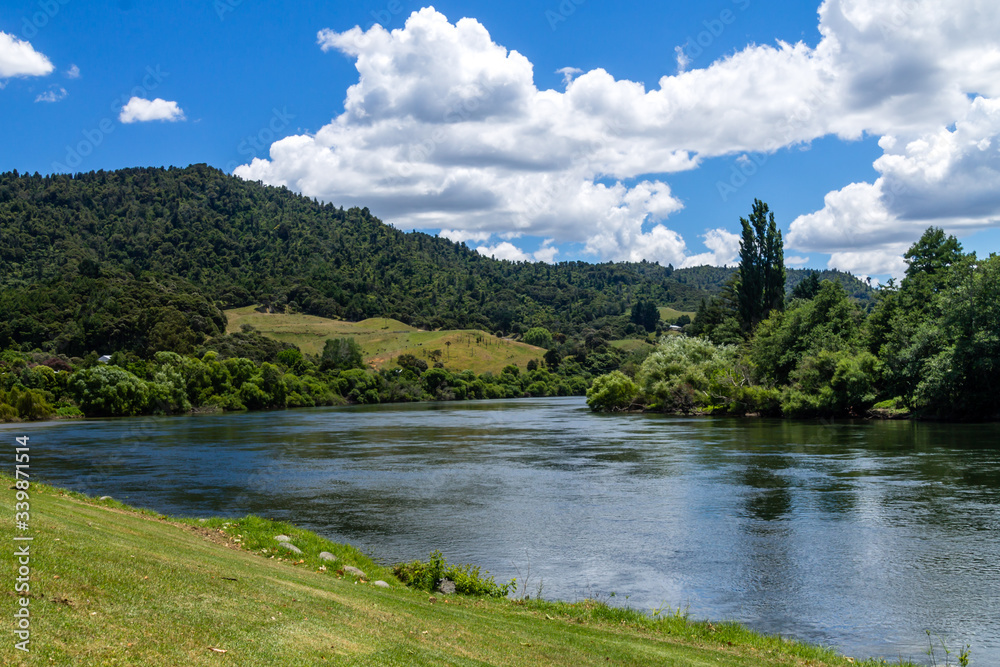 Waikato River flows through Ngaruawahai, Waikato, New Zealand