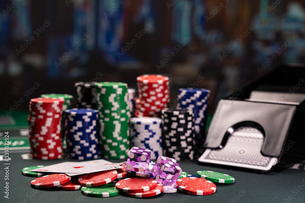Casino table with cards and dices Casino table with cards and dices
