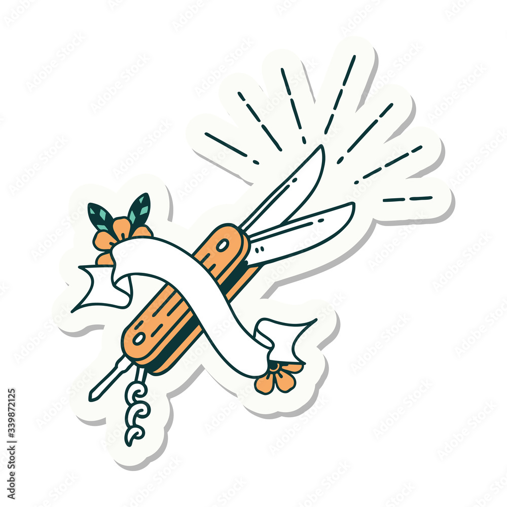 sticker of tattoo style folding knife sticker of tattoo style folding knife