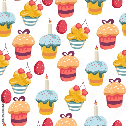 Easter holiday celebration egg and cake seamless pattern