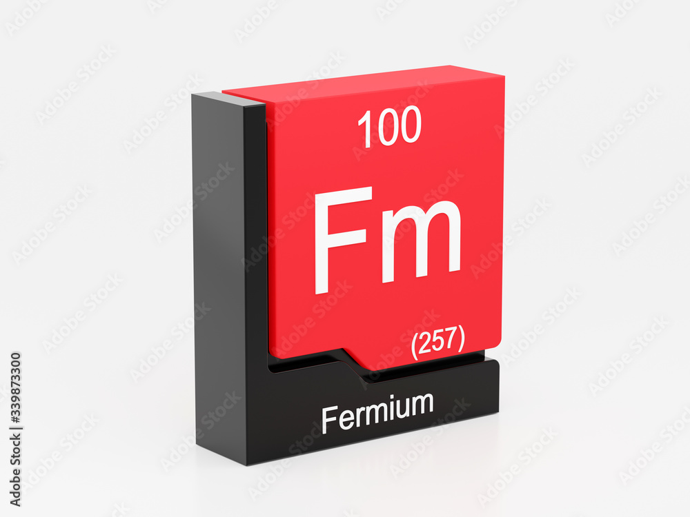 Fermium, periodic table element modern icon series, 3D rendered on white background Fermium, periodic table element modern icon series, 3D rendered on white background