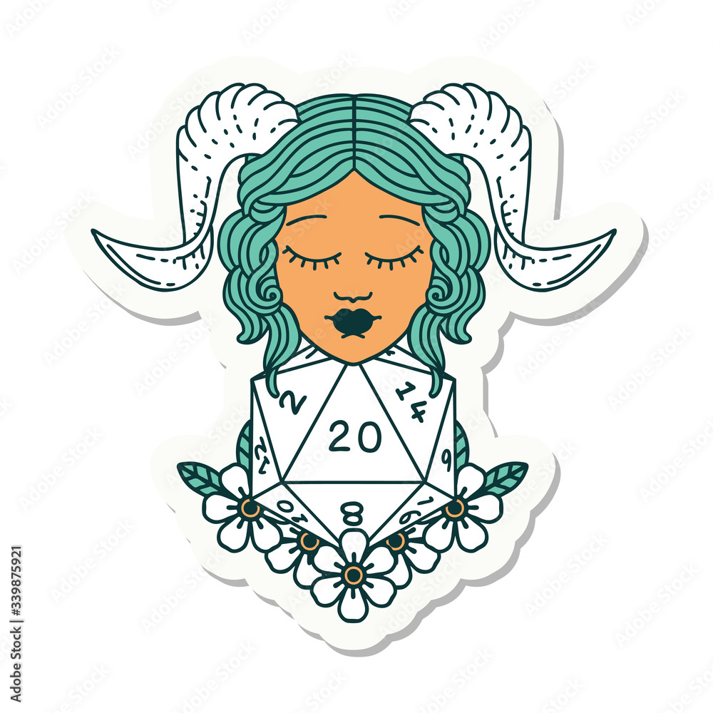 tiefling with natural twenty dice roll sticker tiefling with natural twenty dice roll sticker