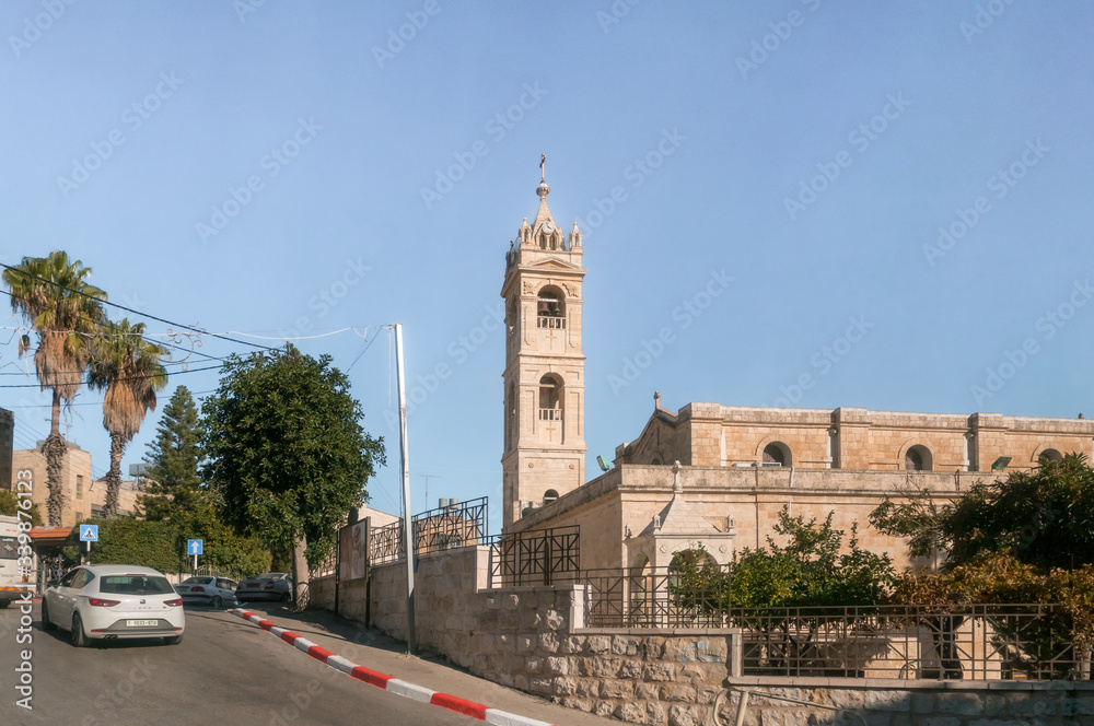 St. Nicholas church bell tower in Bay Jala - a suburb of Bethlehem in Palestine