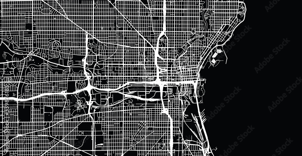 Urban vector city map of Milwaukee, Wisconsin, United States of America ...