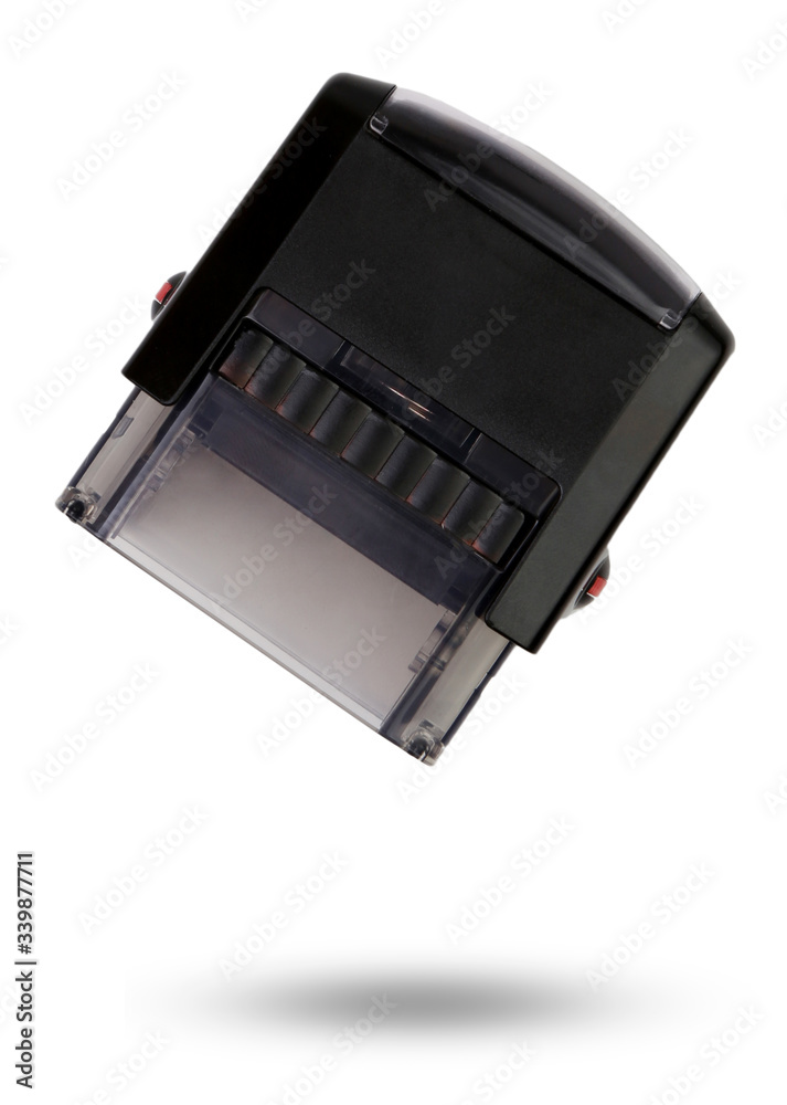 black automatic office seal on white background. old office stamp