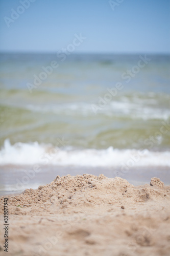 Obraz na płótnie beach. Sand, sea and sky. view from the beach to the horizon w salonie