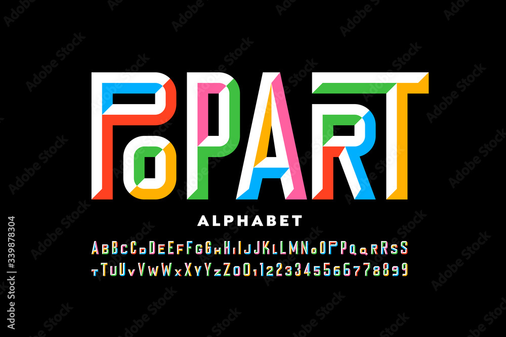 Pop art style font design, alphabet letters and numbers
