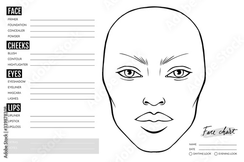 Face chart Blank. Makeup Artist Vector template.
