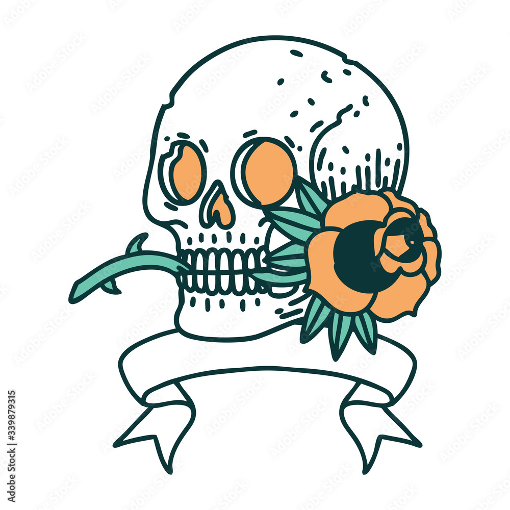 tattoo with banner of a skull and rose tattoo with banner of a skull and rose