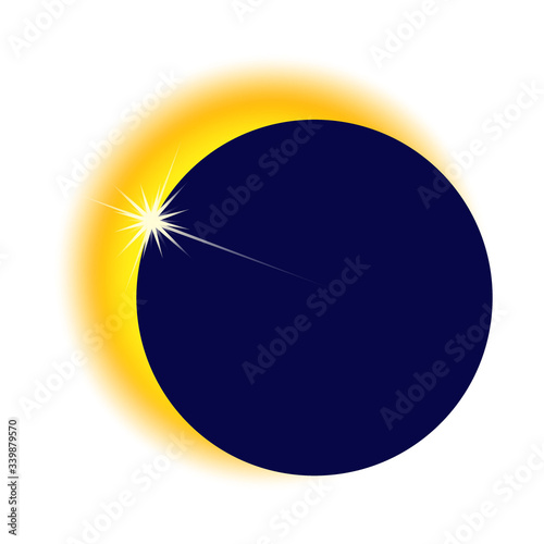 Isolated Vector illustration. Holiday element design poster. Eclipse of the Sun with Corona. Sun eclipse, total and partial solar eclipse, several phases. Sun, moon and earth are nearly aligned on a
