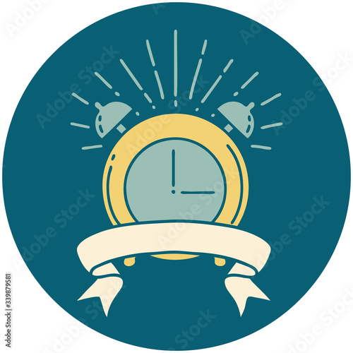 icon of tattoo style ringing alarm clock